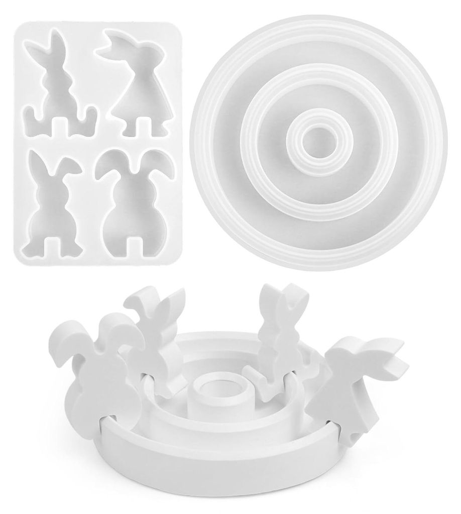 5 Silikonformen, Hasenmotiv, 3D-Hasen-Gussform, Osterdekoration, Kerzenhalter, Gipsformen zum Abgießen