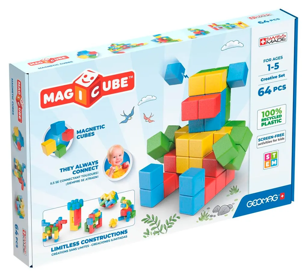 Geomag MagiCube GM245 Jeu de Construction Magnétique 64 Pièces dès 1 An