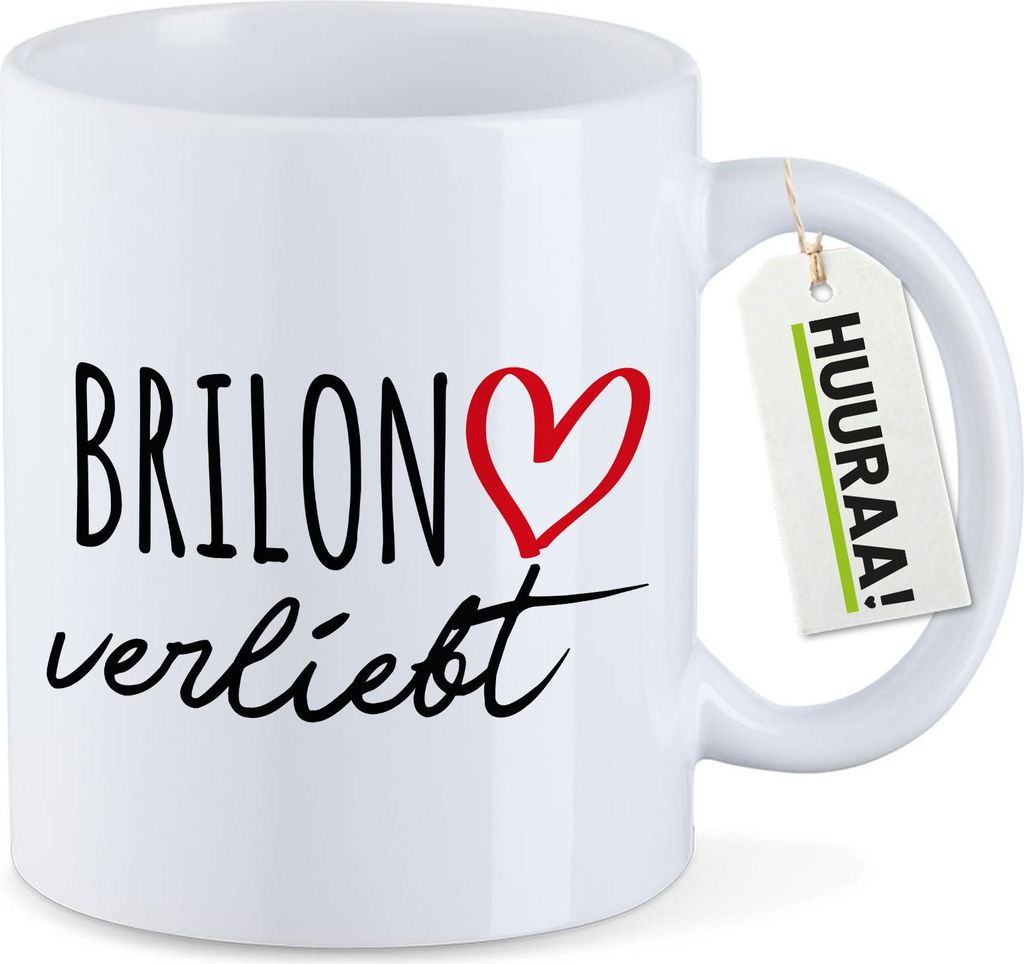 Huuraa Kaffeetasse Brilon verliebt 330ml Weiß Keramik Kaffeebecher Geschenkidee