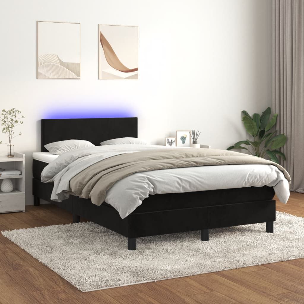 The Living Store Boxspringbett mit Matratze & LED Schwarz 120x200 cm Samt