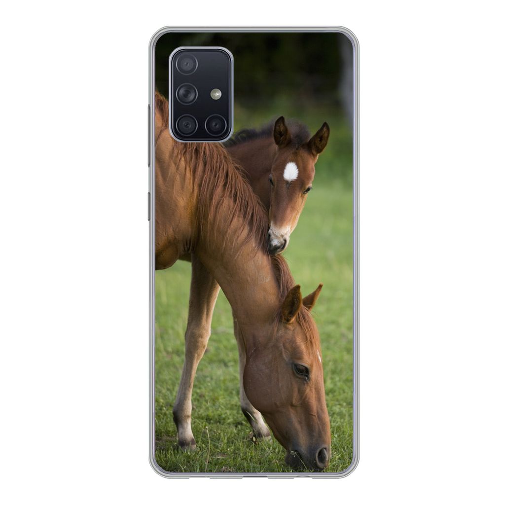 MuchoWow Handyhülle Schutzhülle Hülle für Samsung Galaxy A51 5G Pferde - Gras - Porträt Silikon Softcase Handy Hülle - Abbildung