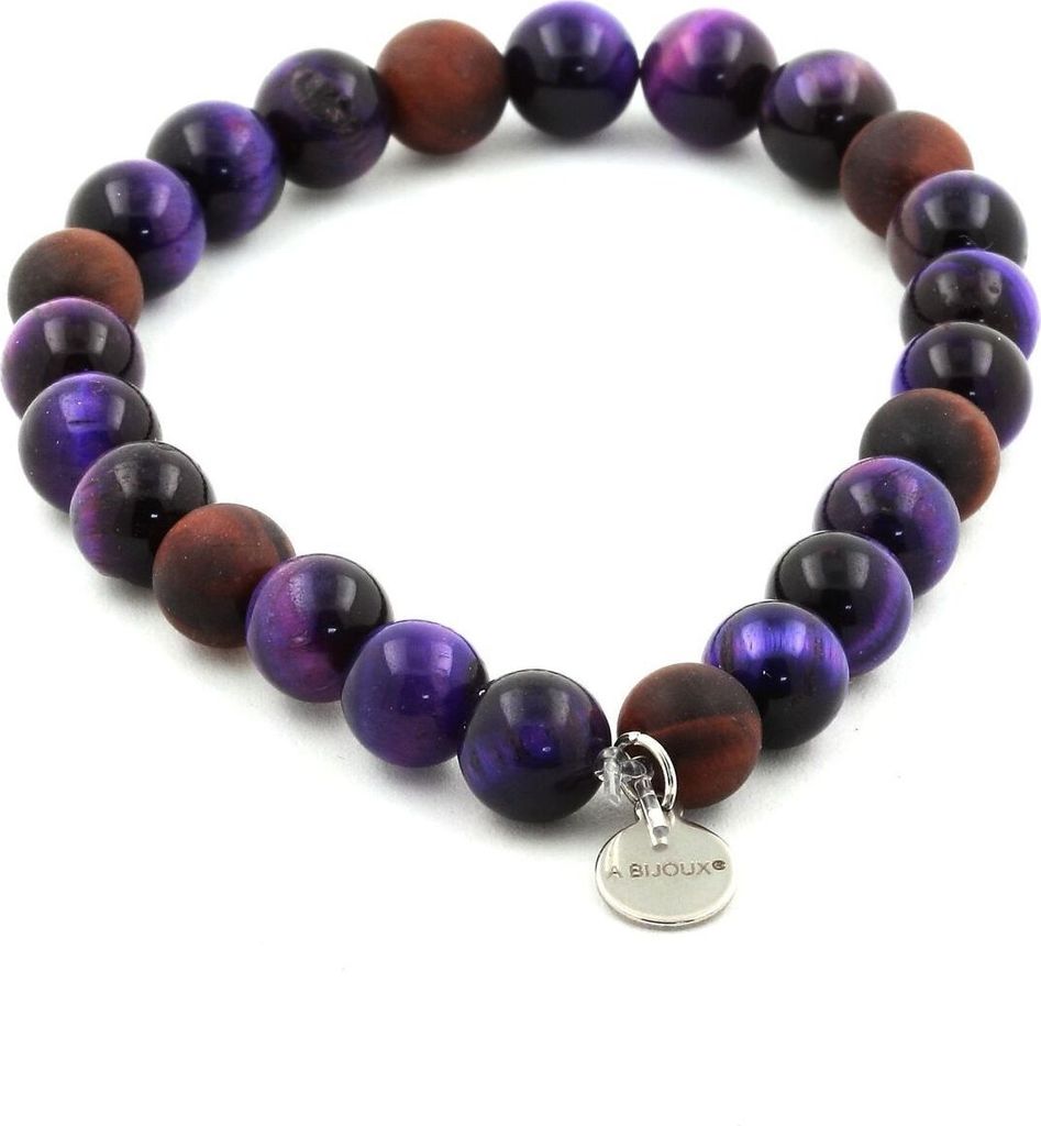 Lila Tigerauge-Perlen-Armband + mattrote Tigerauge-Perlen 8 mm