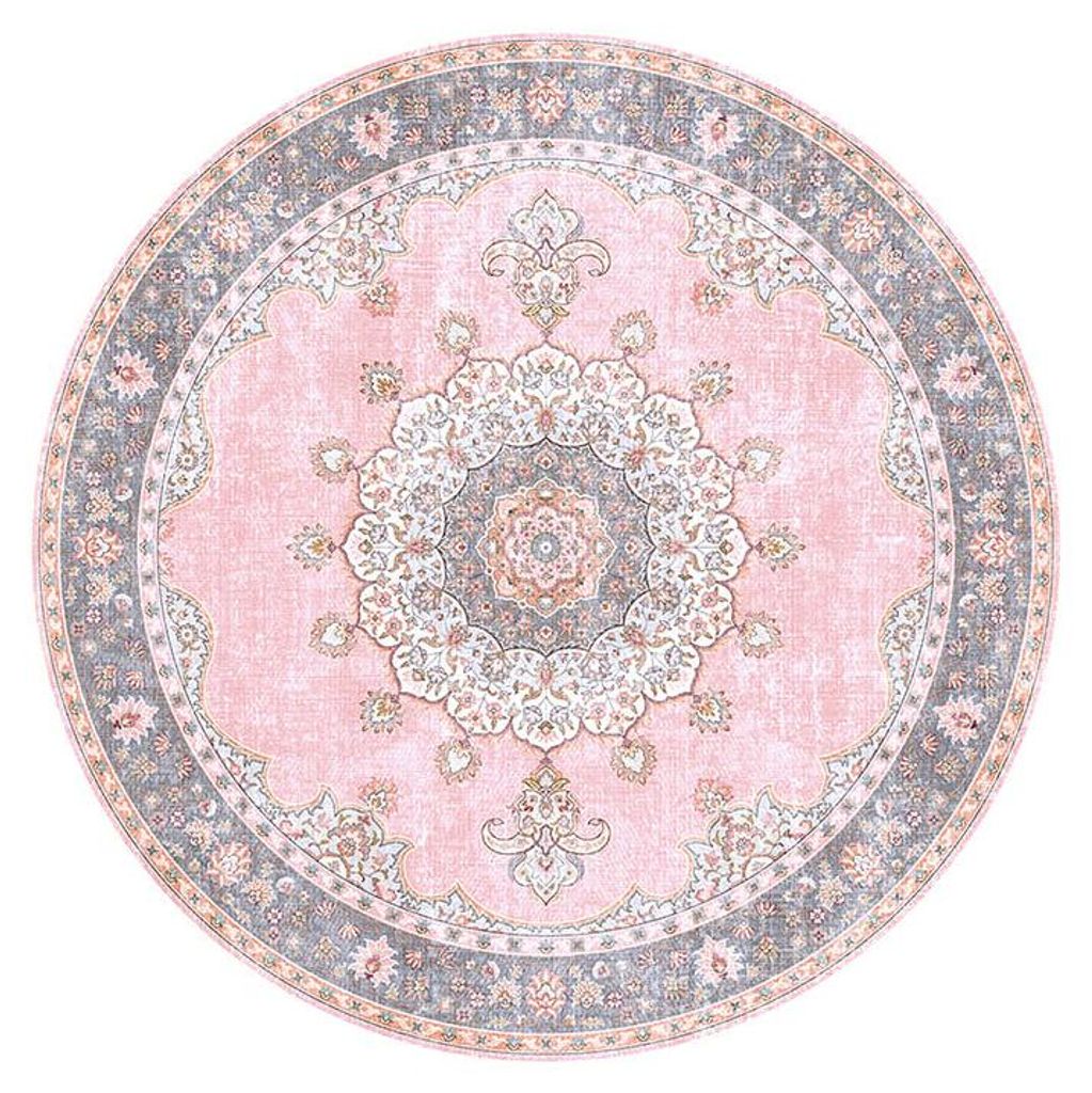 Teppich Vintage Rund - Lily Medaillon Rosa Produktbild 