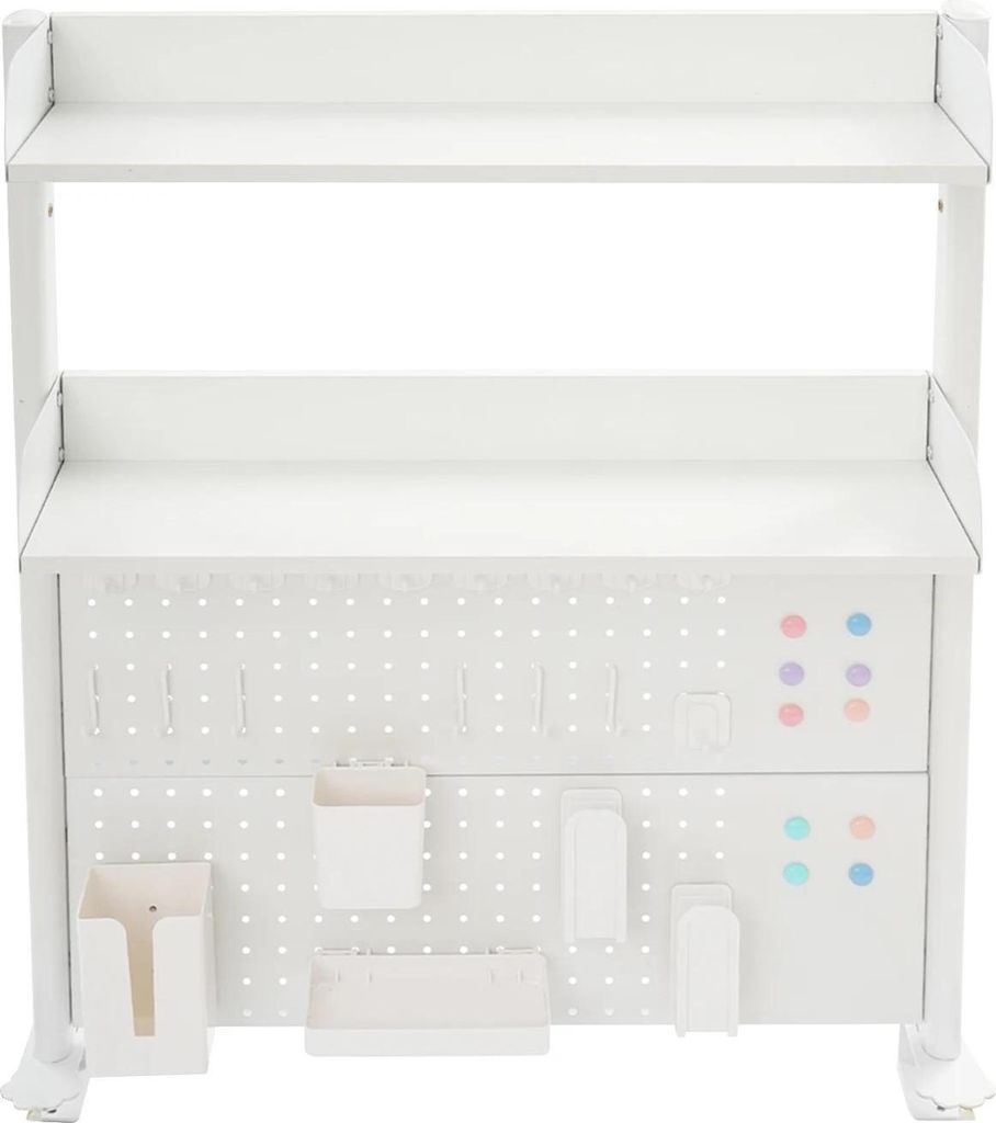 Schreibtisch-Organizer - Klemmbares vertikales Regal mit Pegboard - Mehrstufige Aufbewahrung - Stahl & MDF - Maße 80 x 12,5 x 95 cm - Weiß