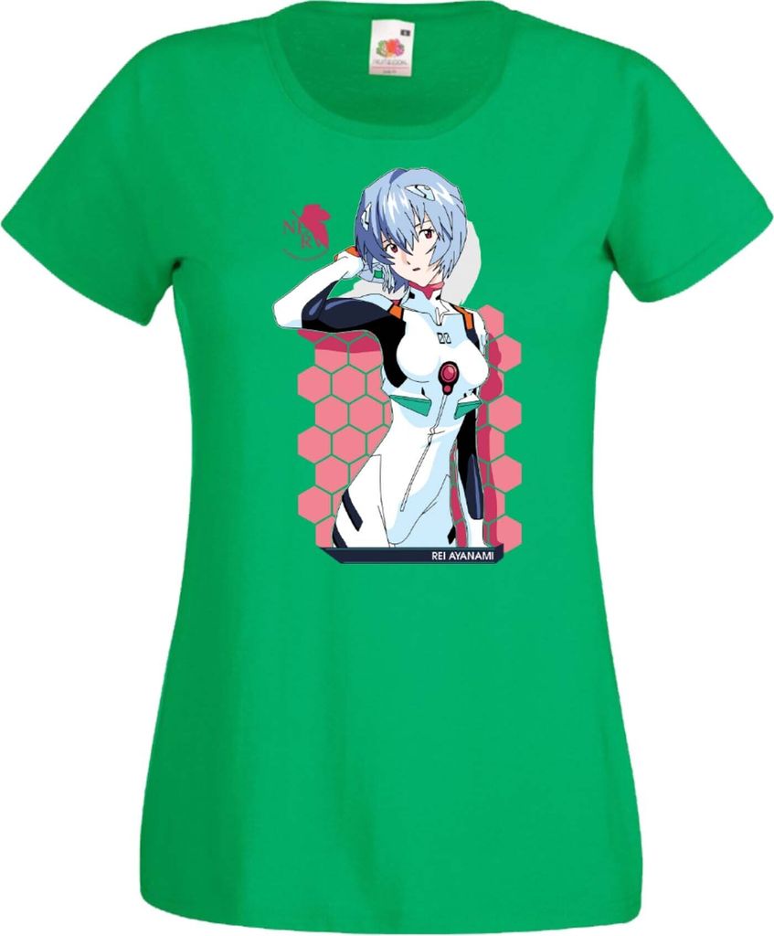 Damen T-Shirt Anime Manga Neon Anime Genesis Manga Evangelion Rei Ayanami 02 Rei Neon, Lady XS / Grün