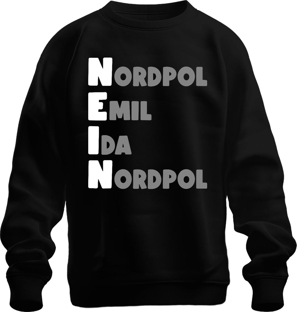 NEIN Buchstabiertafel Nordpol Emil Ida Funkalphabet Lustig Retro Uni Sweatshirt Pullover, Schwarz, S
