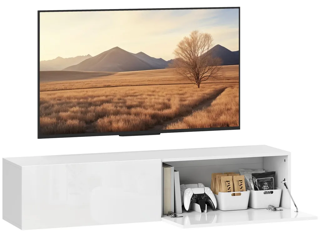 Meuble TV suspendu HOMCOM blanc 140 cm pour écrans jusqu'à 65 pouces