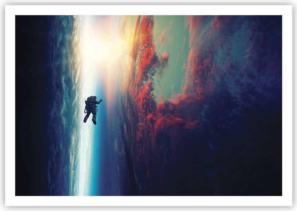 Poster - Poster ohne Rahmen - Kosmos Astronaut Planet - 100x70 cm - Wand Bild - Wanddeko - Wandbilder - Kunstposter - Wandposter - Bilder - Kunstdr...