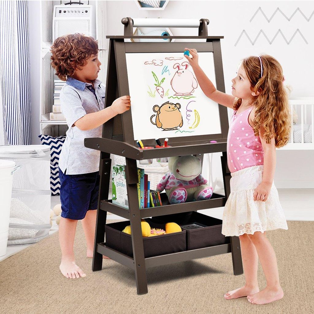 3 in 1 Kinder Staffelei Kindertafel doppelseitig Whiteboard Standtafel inkl. Magneten für Kleinkinder Kaffee