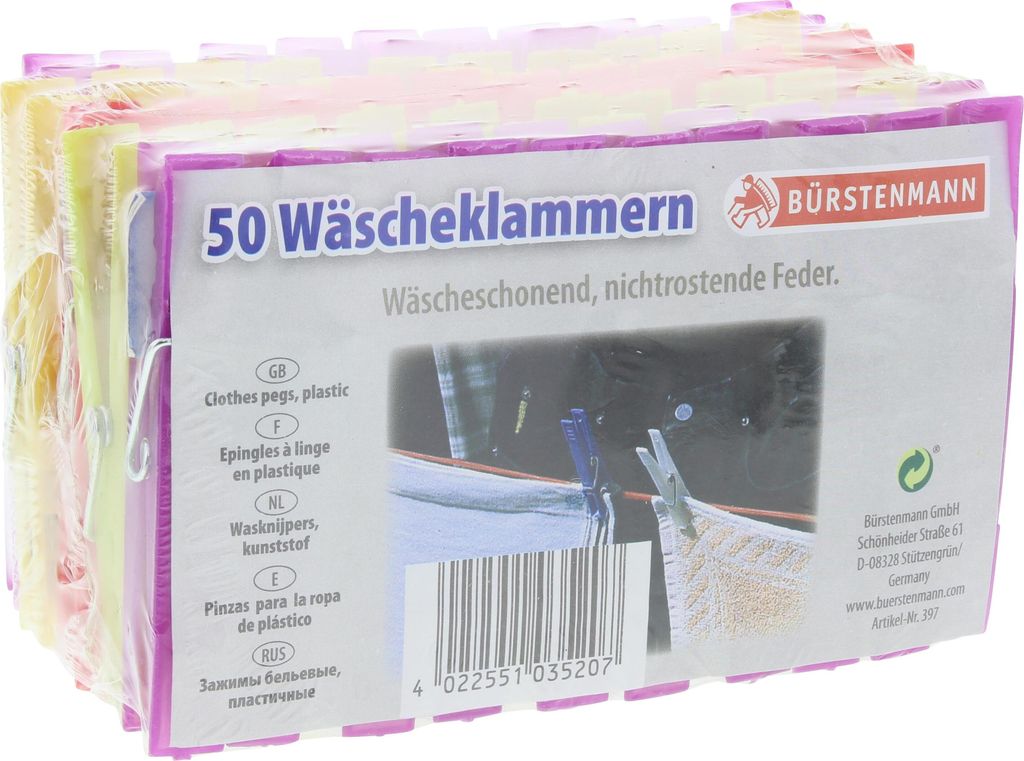 Bürstenmann 50 Wäscheklammern Kunststoff 7cm Produktbild 