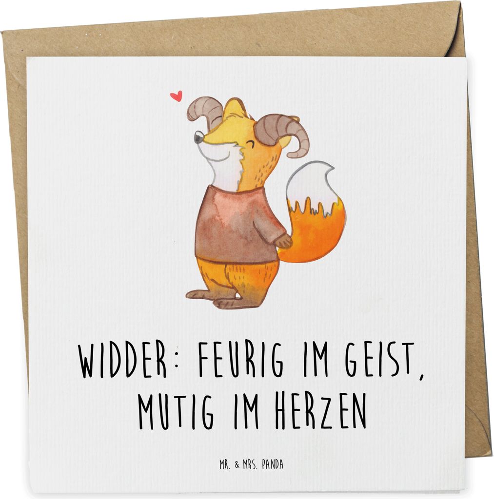 Mr. & Mrs. Panda Klappkarte Widder Astologie - Weiß - Geschenk, Geburtstagsgeschenk, Glückwunschkarte, Sternzeichen, Astrologie, faltkarte, anlas...