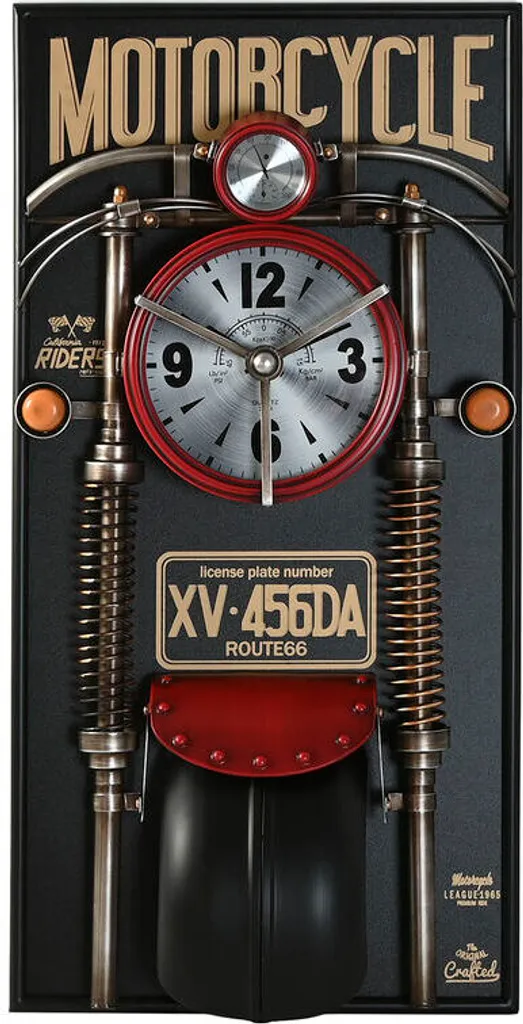 Horloge murale Home ESPRIT Moto Vintage Noir Rouge Or en PVC Métal 120cm