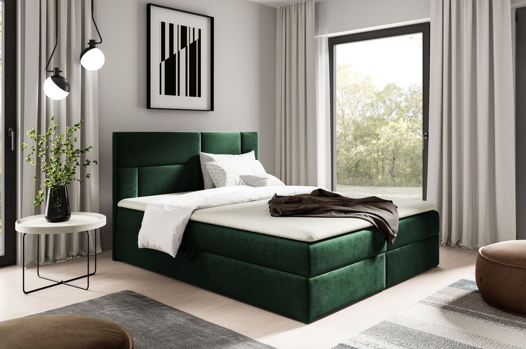 Polsterbett 120x200 ALTANA – Flaschengrün + GRATIS Matratzenauflage
