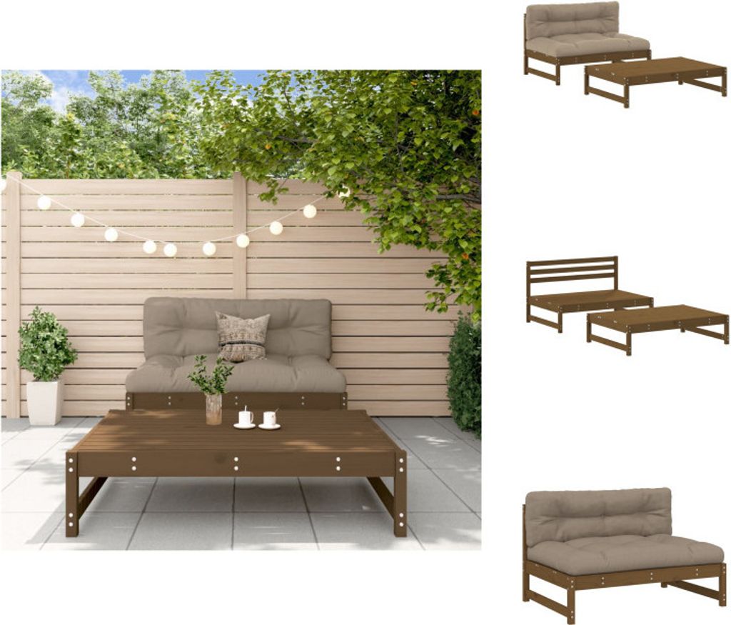 vidaXL 2-tlg. Garten-Lounge-Set mit Kissen Honigbraun Massivholz - Gartenmöbel-Sets