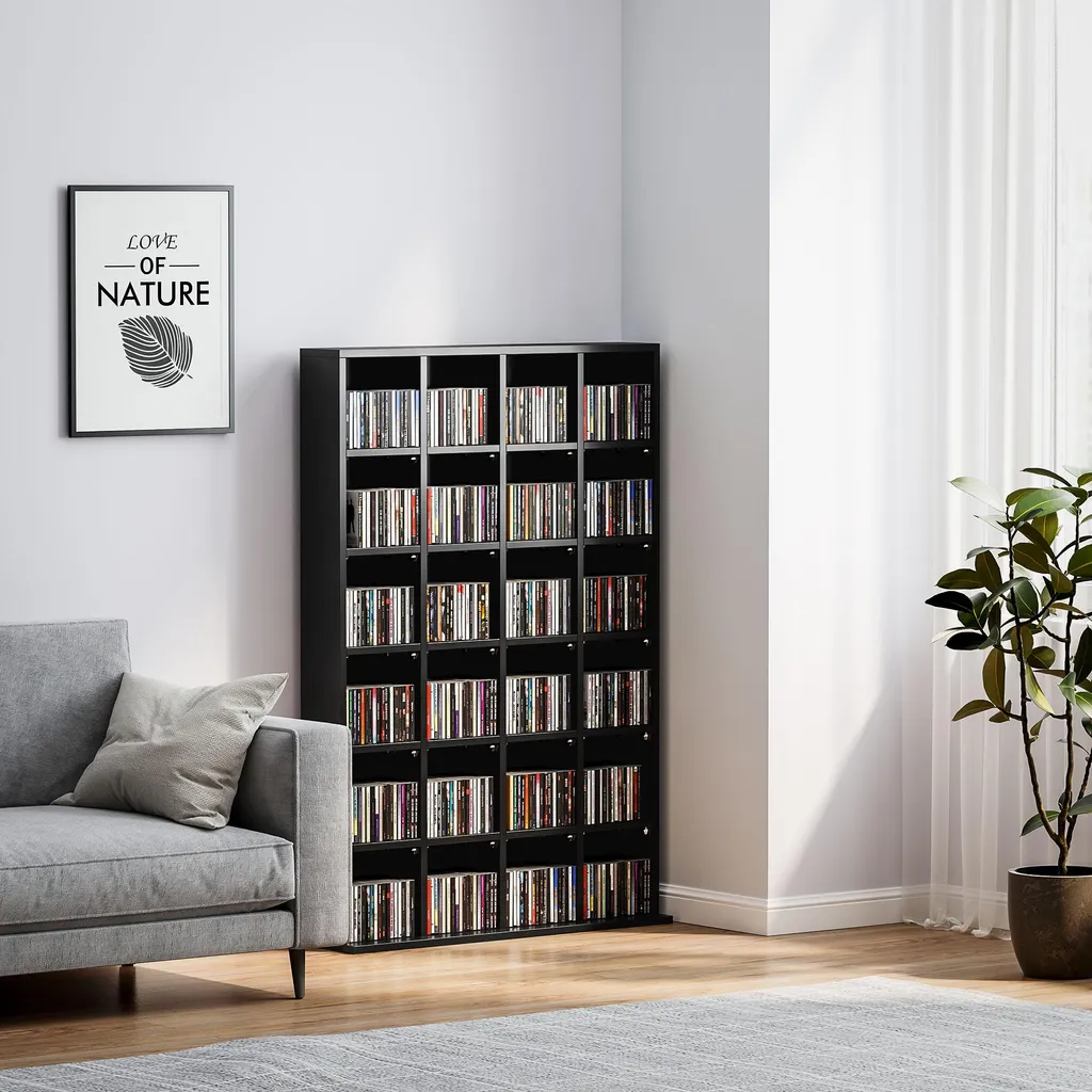 Étagère Multimédia Noire pour 456 CD - Bibliothèque Bois Modulable - 8