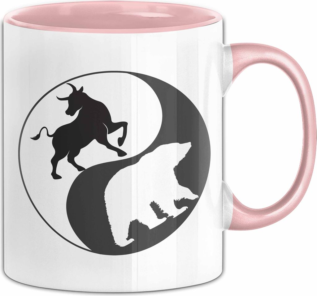 Börse Tasse Geschenk Bull Bear Aktien Geschenkidee Geldanlage Trader Becher (Rosa)