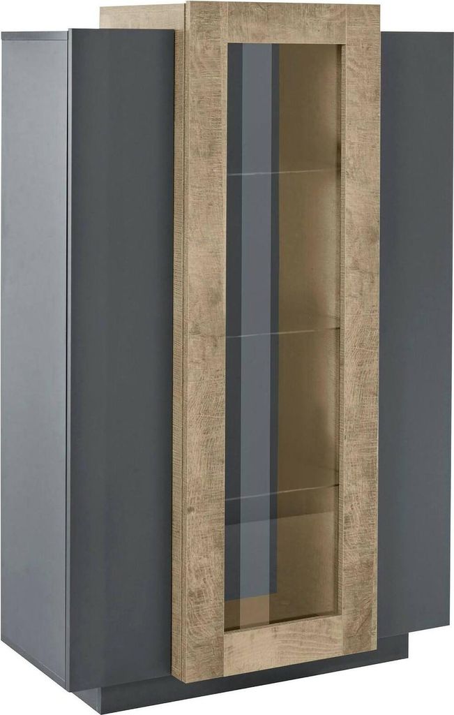 Vitrine Dfrutt, Sideboard mit drei Türen, Mehrzweck-Wohnzimmermöbel, 100% Italy, cm 80x38h121, Anthrazit und Ahorn