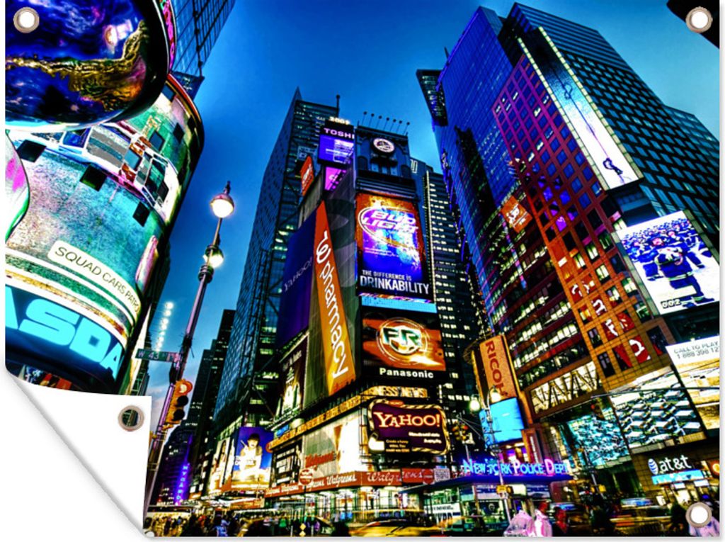 MuchoWow 120x90 cm Outdoor-Poster Gartendeko Sichtschutz Garten Poster für den Garten New York - Wolkenkratzer - Werbung