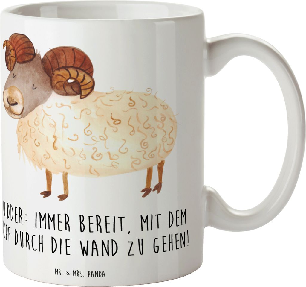 Mr. & Mrs. Panda Kaffeebecher Widder Power - Weiß - Geschenk, enthusiastisch, Kaffeepott, Mut, schöne tasse, Entschlossenheit, Herausforderung, G...