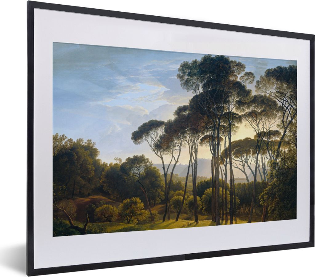 MuchoWow Gerahmtes Poster Italienische Landschaft mit Zirbelkiefer - Kunst - Alte Meister 40x30 cm - Poster mit Schwarzem Bilderrahmen Wandposter...