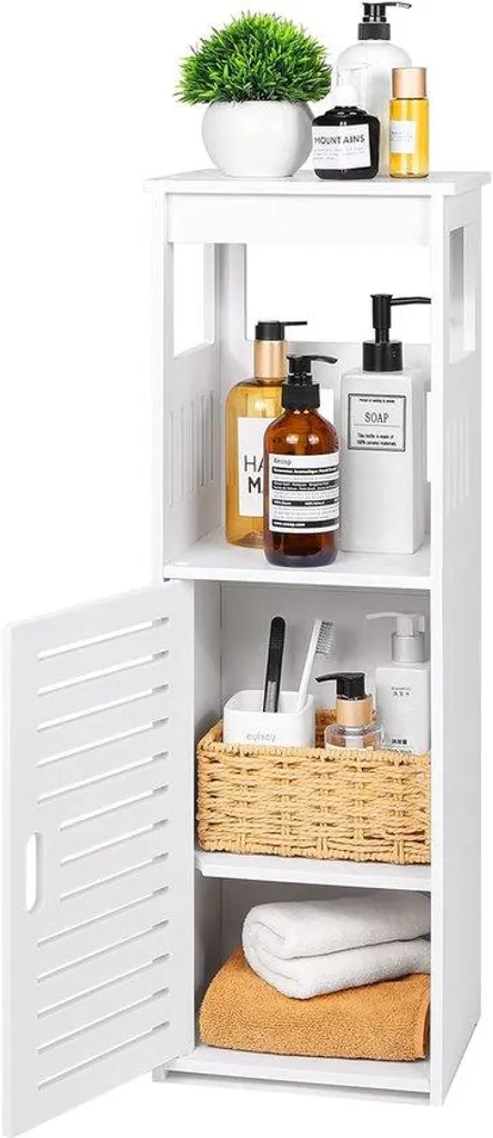 Armoire de salle de bain blanche en bois - Colonne de rangement élégante