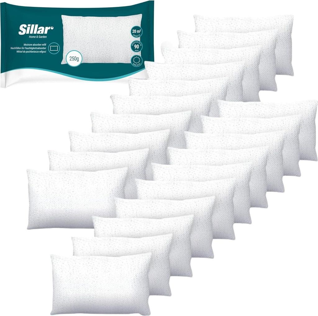 Sillar Luftentfeuchter Nachfüllbeutel 20 Stück, Granulat im Vliesbeutel 250g Nachfüll-Beute, Raum-Entfeuchter, Nachfüll-Packs |
