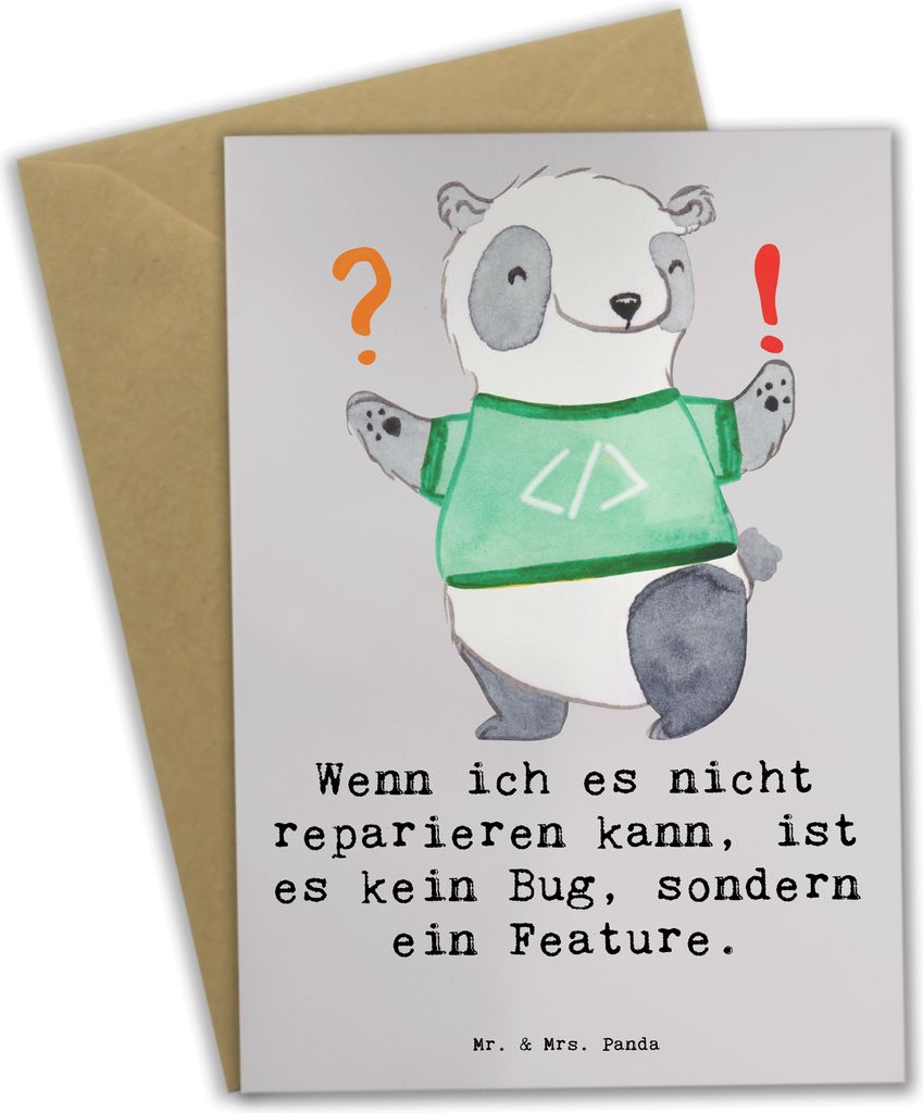 Mr. & Mrs. Panda Grußkarte Feature Charme - Grau Pastell - Geschenk, osterkarten, Klappkarte, Berufsgestaltung, Grußkarten, Programmierer, Berufs...