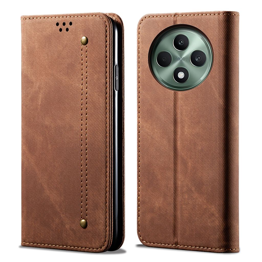 Hülle für Oppo Reno12 F 5G Leder Brieftasche Flip Bookstyle Schutzhülle mit Standfunktion Braun