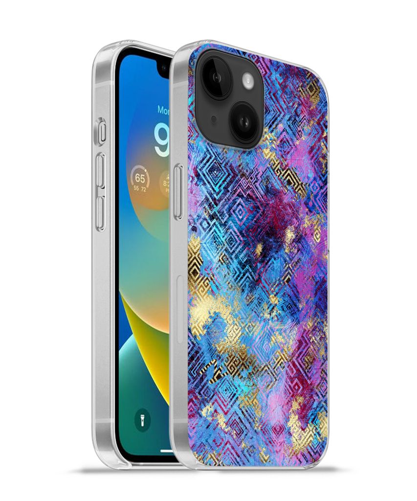 MuchoWow Handyhülle Schutzhülle Hülle für Apple iPhone 14 - Softcase Marmor - Farbe - Geometrische Formen Silikon Softcase Handy Hülle - Mob...