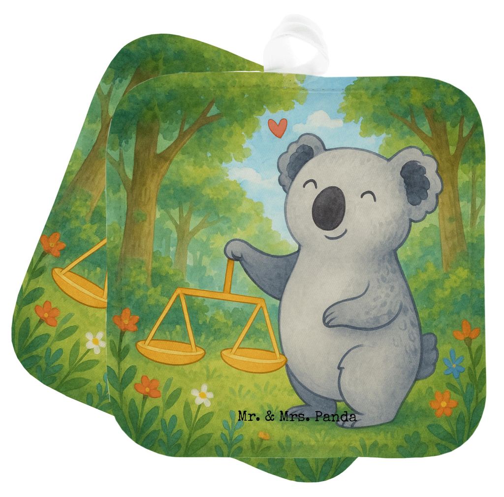 Mr. & Mrs. Panda Topfuntersetzer Waage Astrologie Design - Weiß - Geschenk, Tierkreiszeichen, Topflappen Set, Geburtstagsgeschenk, Sternzeichen, D...