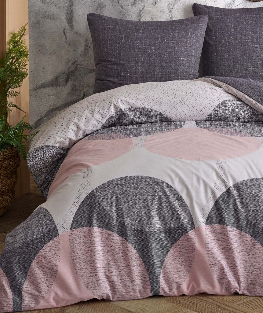 Bettwäsche Set Kreise Meliert anthrazit rosa modern Wende Baumwolle Renforce, Größe:4 teilig 135x200 cm - Normalgröße