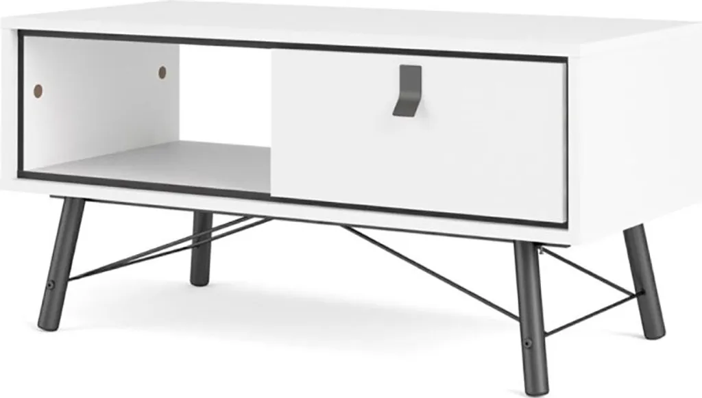 Tavolino da Caffè Rye Bianco Opaco 101cm | Mobile Soggiorno con Cassetto