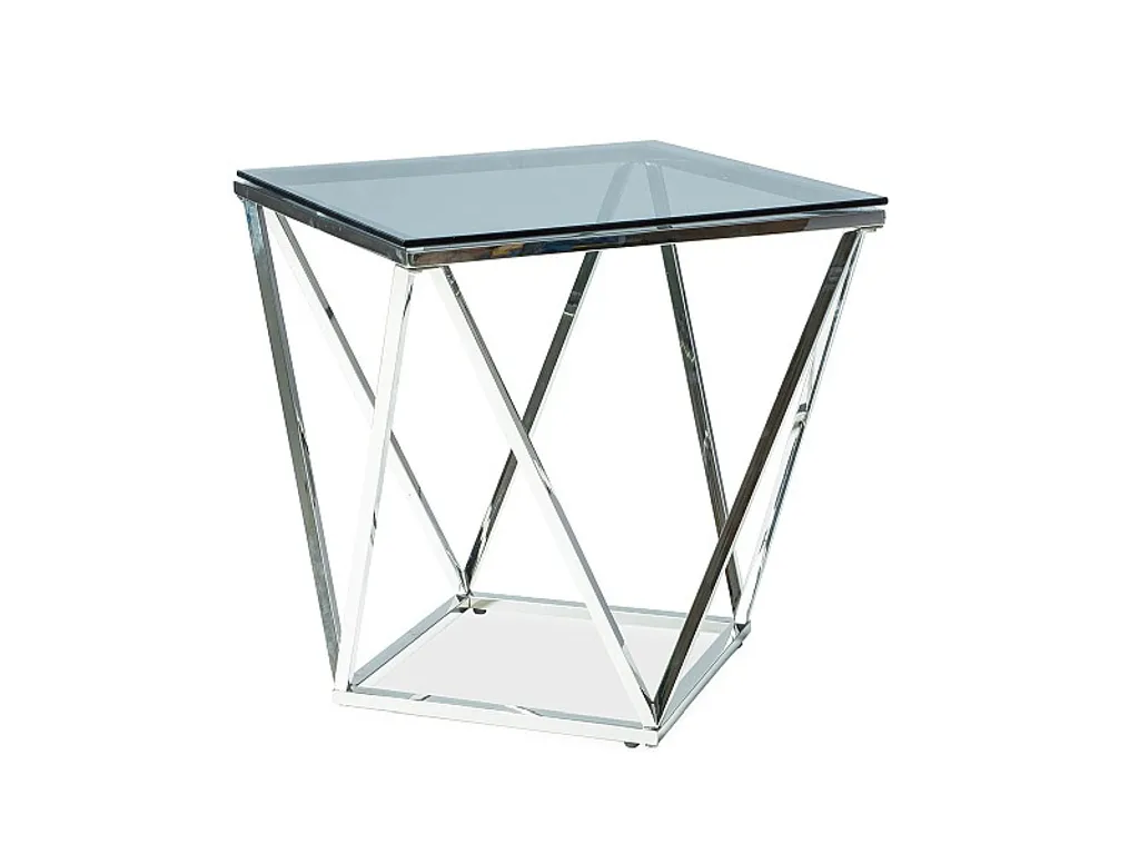 Table d’appoint design SULO argentée et verre trempé pour salon chic
