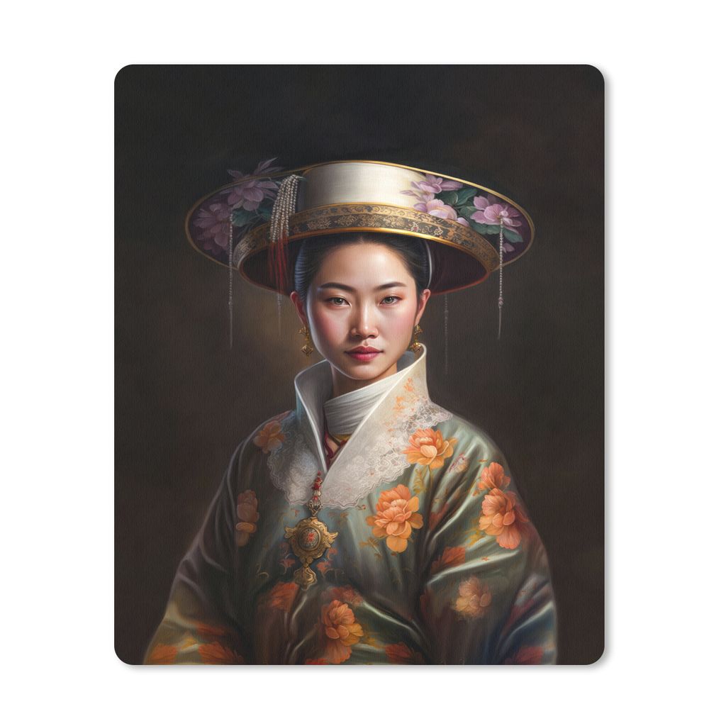 MuchoWow Mauspad Mousepad Frauen - Asiatisch - Blumen - Porträt 30x40 cm - Mousepads - Maus Mat - Pad - Mausunterlage - Mausmatten