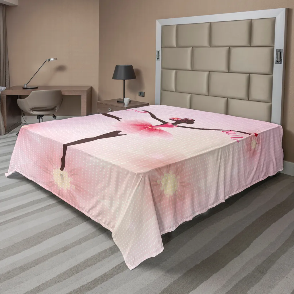 Drap housse grand lit 260x228 anti-plis, motif Ballerine rose doux