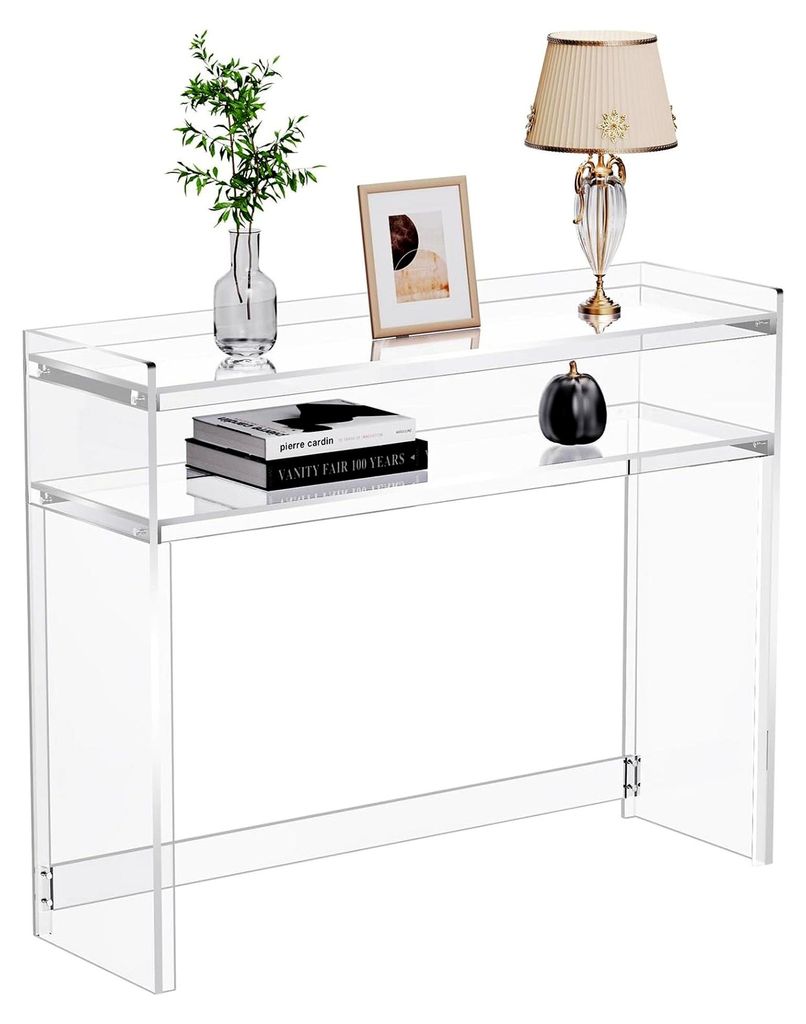 Acryl Konsolentisch, Schreibtisch, Sofatisch mit 2 Ablagen, Transparent, 100 x 30 x 80 cm