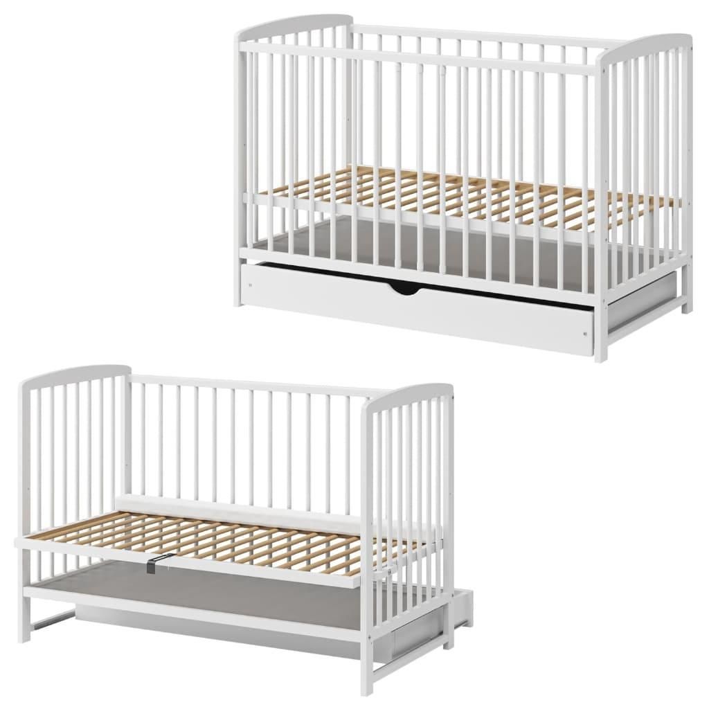 Łóżeczko 120x60(67) dostawne 2w1 Andrzej z szufladą Biały – zdjęcie produktu 1