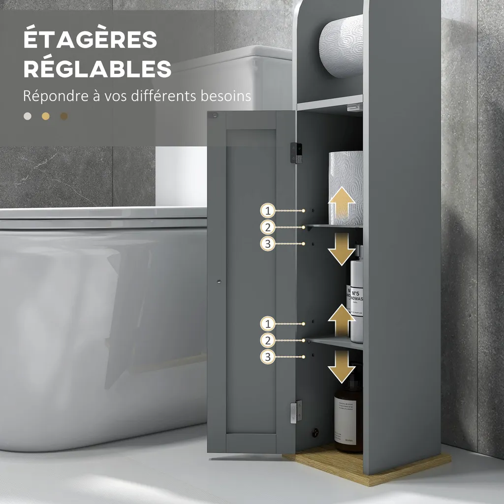 Meuble WC gain de place gris 80 cm de haut avec étagères modulables - 7