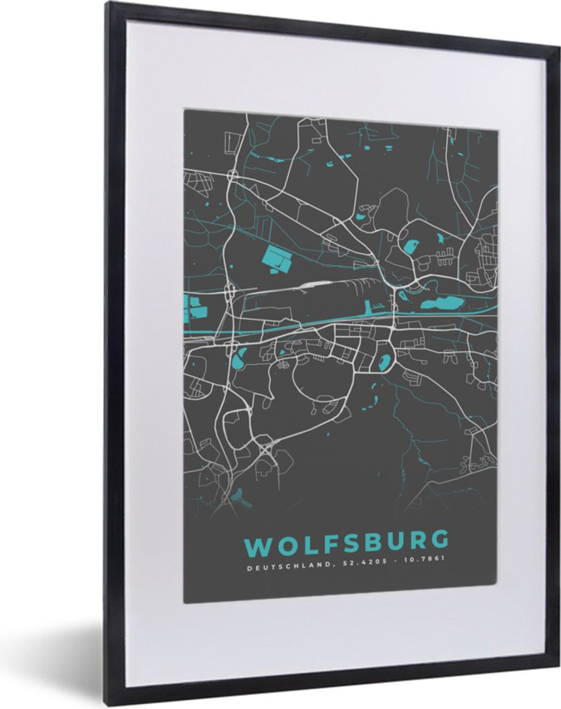 MuchoWow® Gerahmtes Poster Stadtplan - Karte - Wolfsburg - Produktbild 