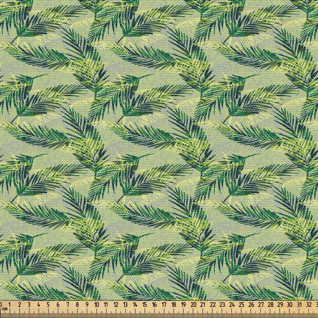 ABAKUHAUS Palmblatt Gewebe als Meterware, Dschungel-Regenwald-Muster-Hand gezeichnetes grünes Laub-Üppiges, 2 M (148 x 200 cm), Green Apple Grün