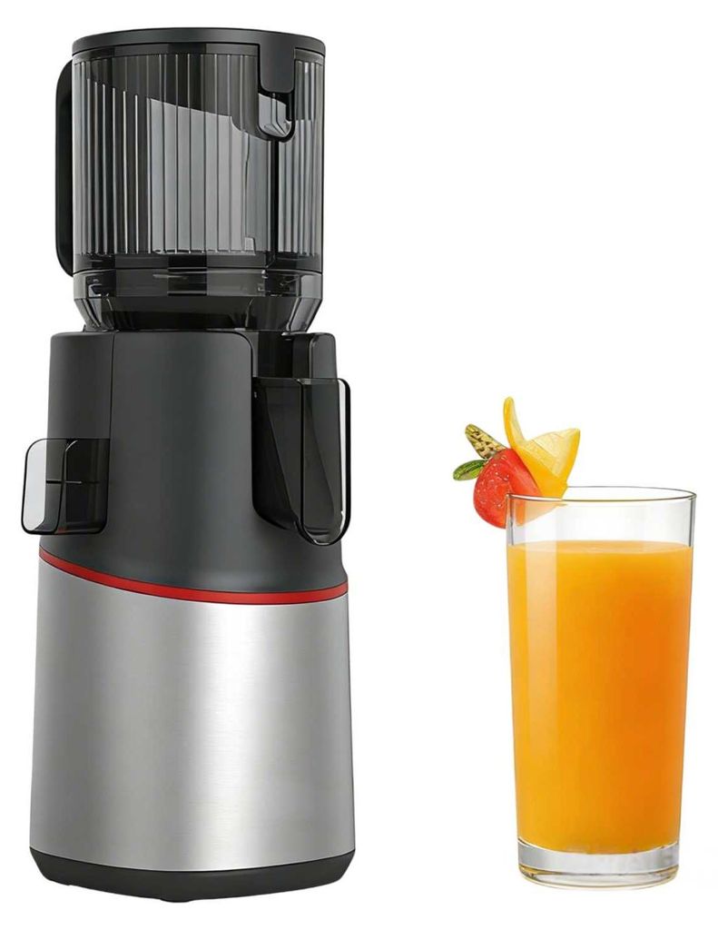 Zimilo Slow Juicer, 250W Entsafter elektrisch, 40 bis 65 U Min, 120 mm Einfüllöffnung, mit Saft und Tresterbehälter, Bürste und Stopfer