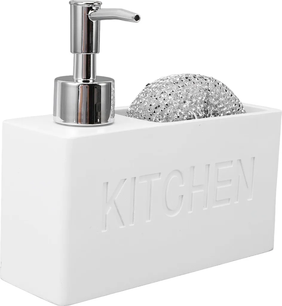Distributeur de savon cuisine avec support éponge et pompe inox 380ml