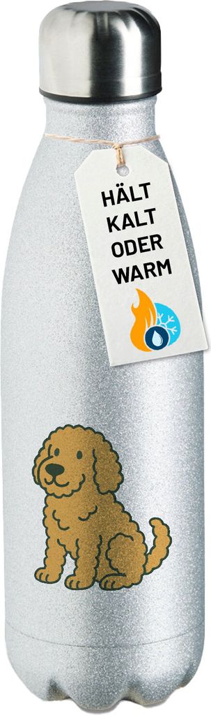 Huuraa Trinkflasche Goldendoodle Comic Goldiepoo 500ml Silver Edelstahl Wasserflasche Trinkflasche Geschenkidee