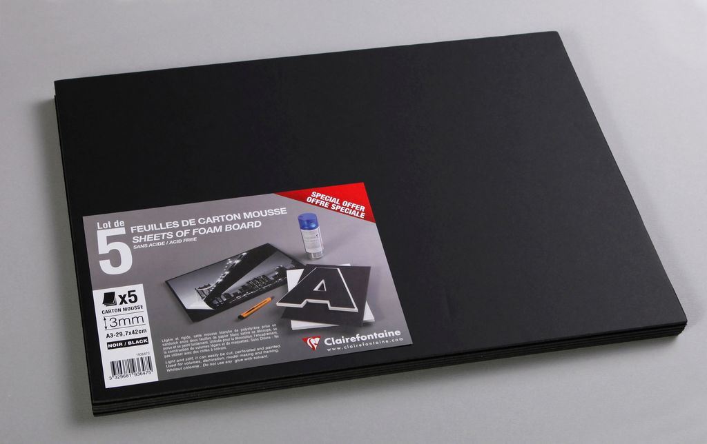 Clairefontaine Schaumkarton 3,0 mm DIN A3 5 Bogen - Schwarz 193647C
