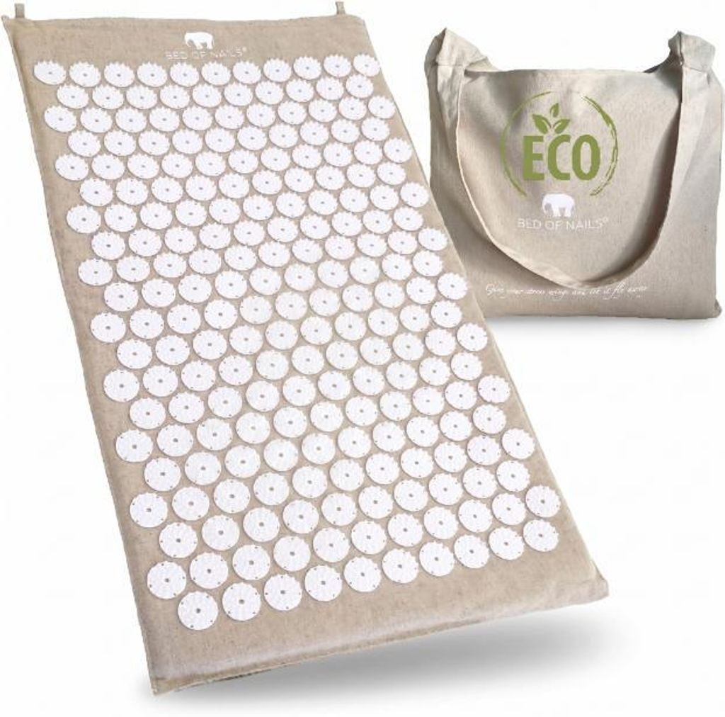 Ökologische Akupressur-Matte Kissen aus Bio-Leinen 8820 Stacheln Beige