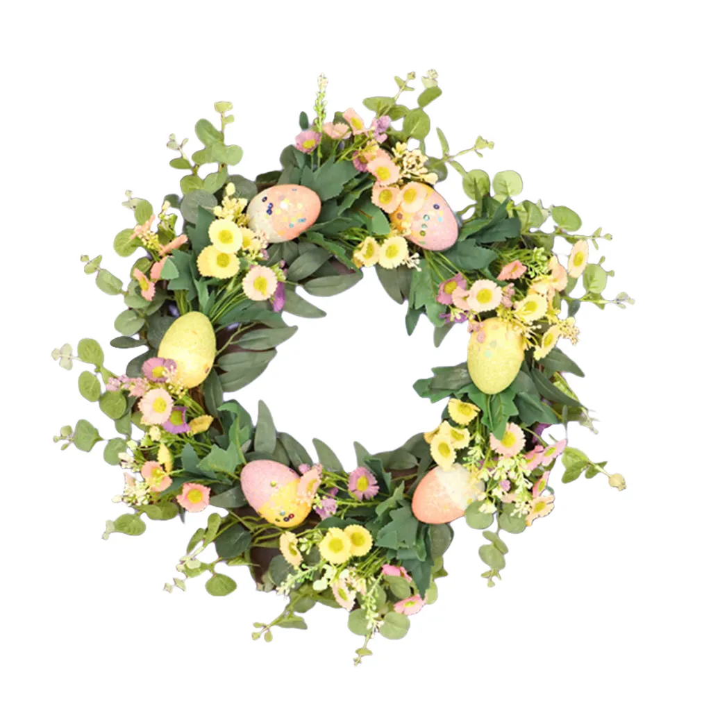 Couronne de Pâques Durable - Œufs Colorés et Plantes de Simulation - 3