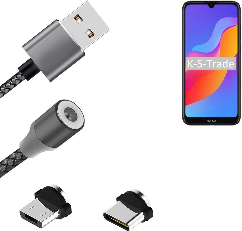 K-S-Trade Hochwertiges Magnet-Lade-kabel Sync-Kabel Daten-Kabel für Huawei Honor 8A mit USB-Typ-C-Anschluss und Micro-USB-Anschluss 2A bis zu 480mbps