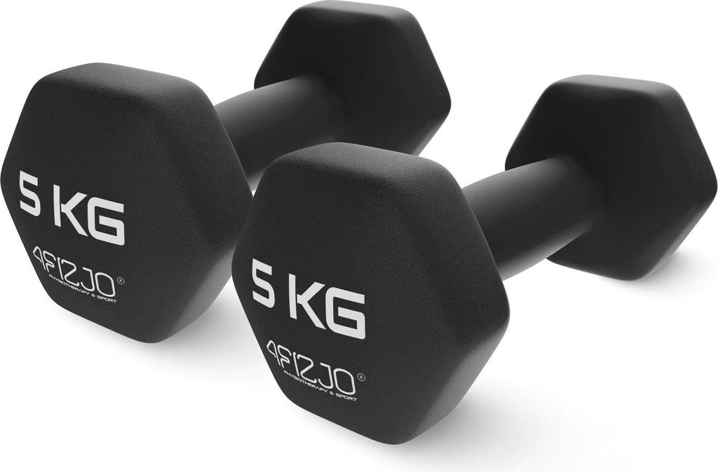 Two black dumbbells are shown on a white background.