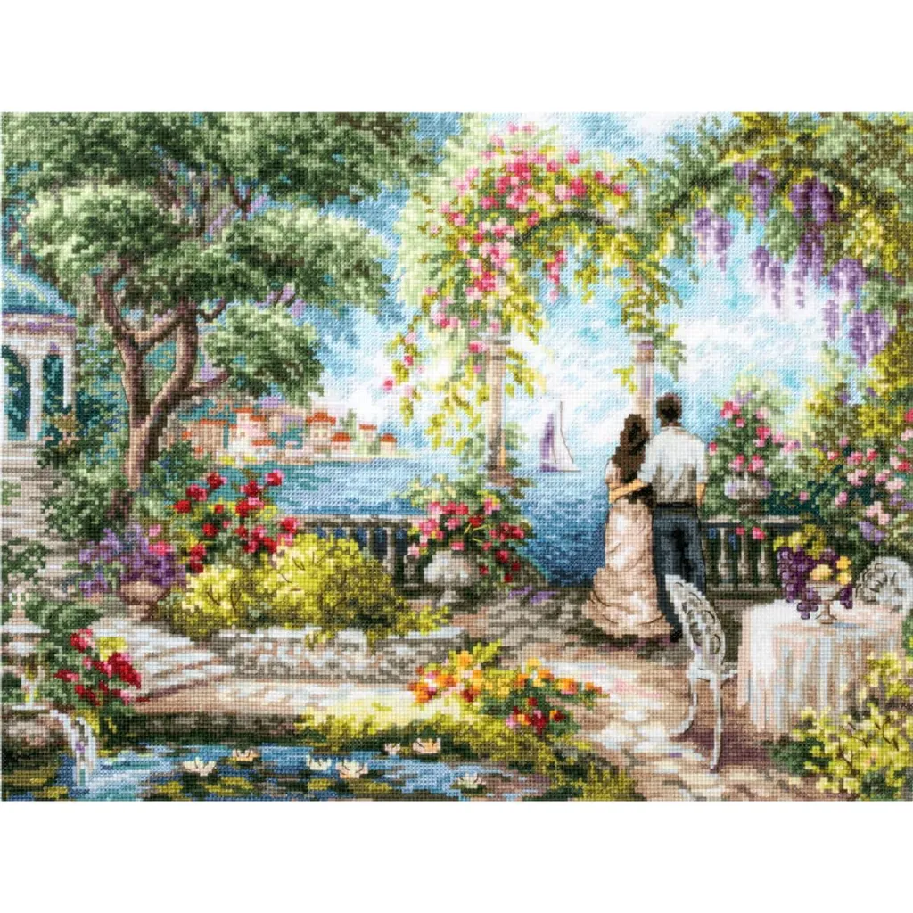 Kit de point de croix compté Histoire Romantique avec toile Zweigart