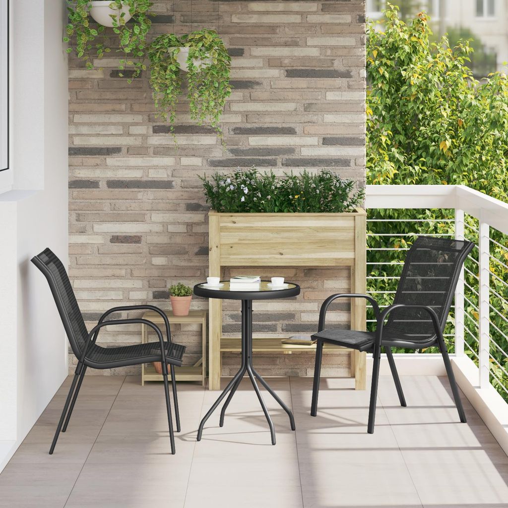 2025 Moderne 3-teiliges Garten Bistro Set Schwarz Textilene und Stahl - Terassenmöbel Gartenmöbel Hommie8682494